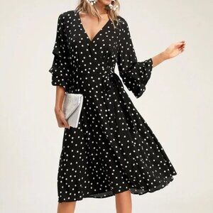 Lulus Polka Dot Wrap Dress Black and White Size Medium